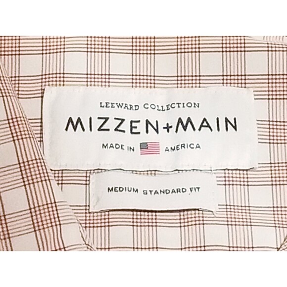 Mizzen & Main Shirt Mens Size M Leeward Collection Plaid White Brown Made In USA - Picture 5 of 6